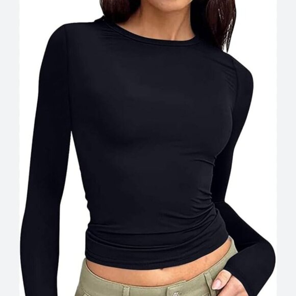 Stretchy Black Long Sleeve Top - Size M BNWOT - Picture 1 of 4